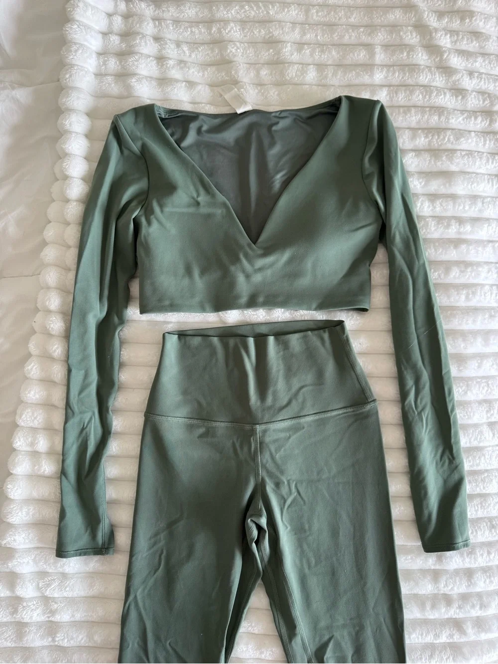 lululemon athletica Sage Green Leggings and Wrap Long Sleeve Top Set